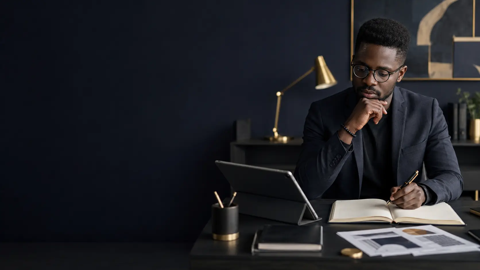 Strategist developing ideas at an editorial workspace