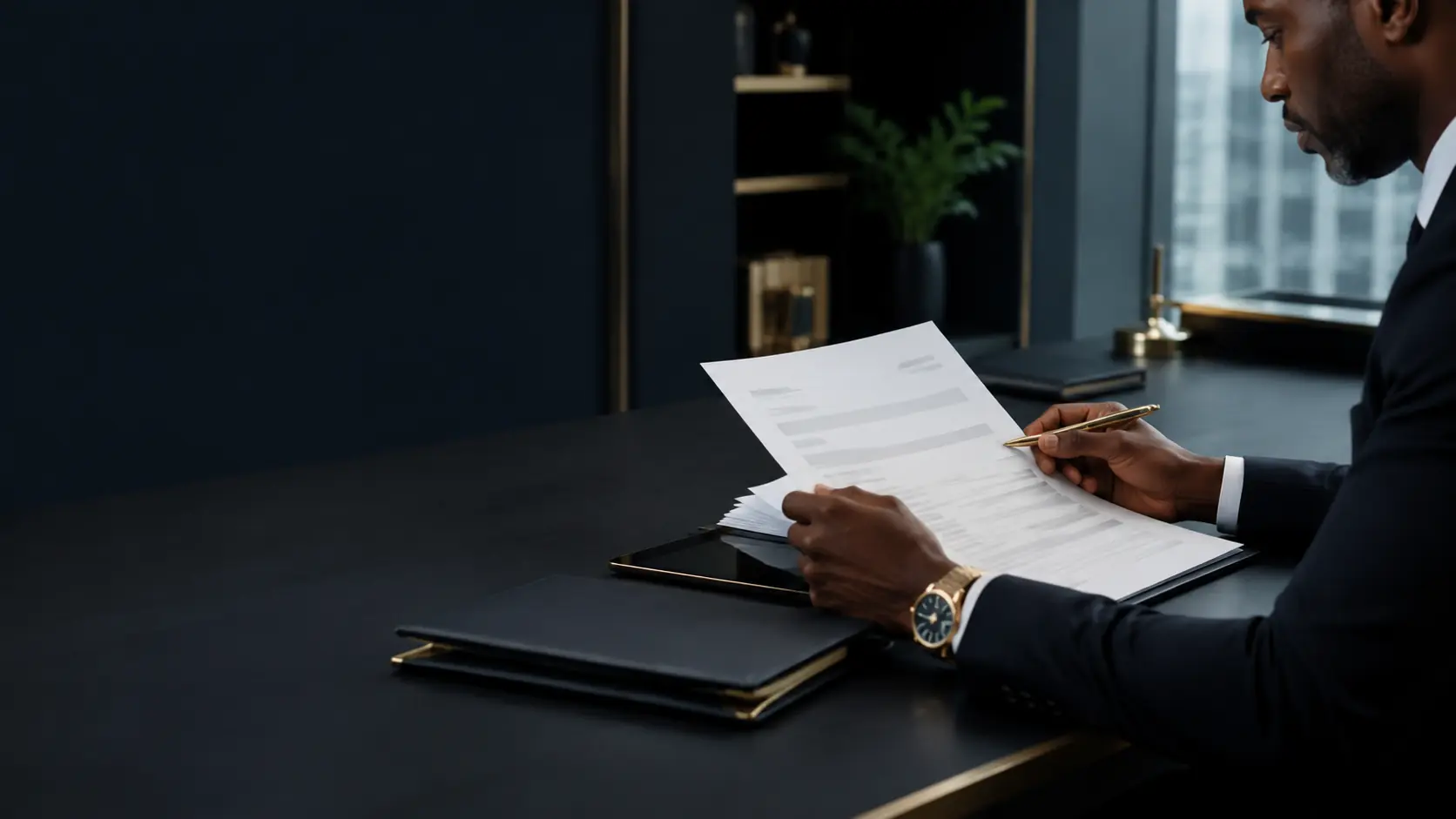 Professional reviewing business documents